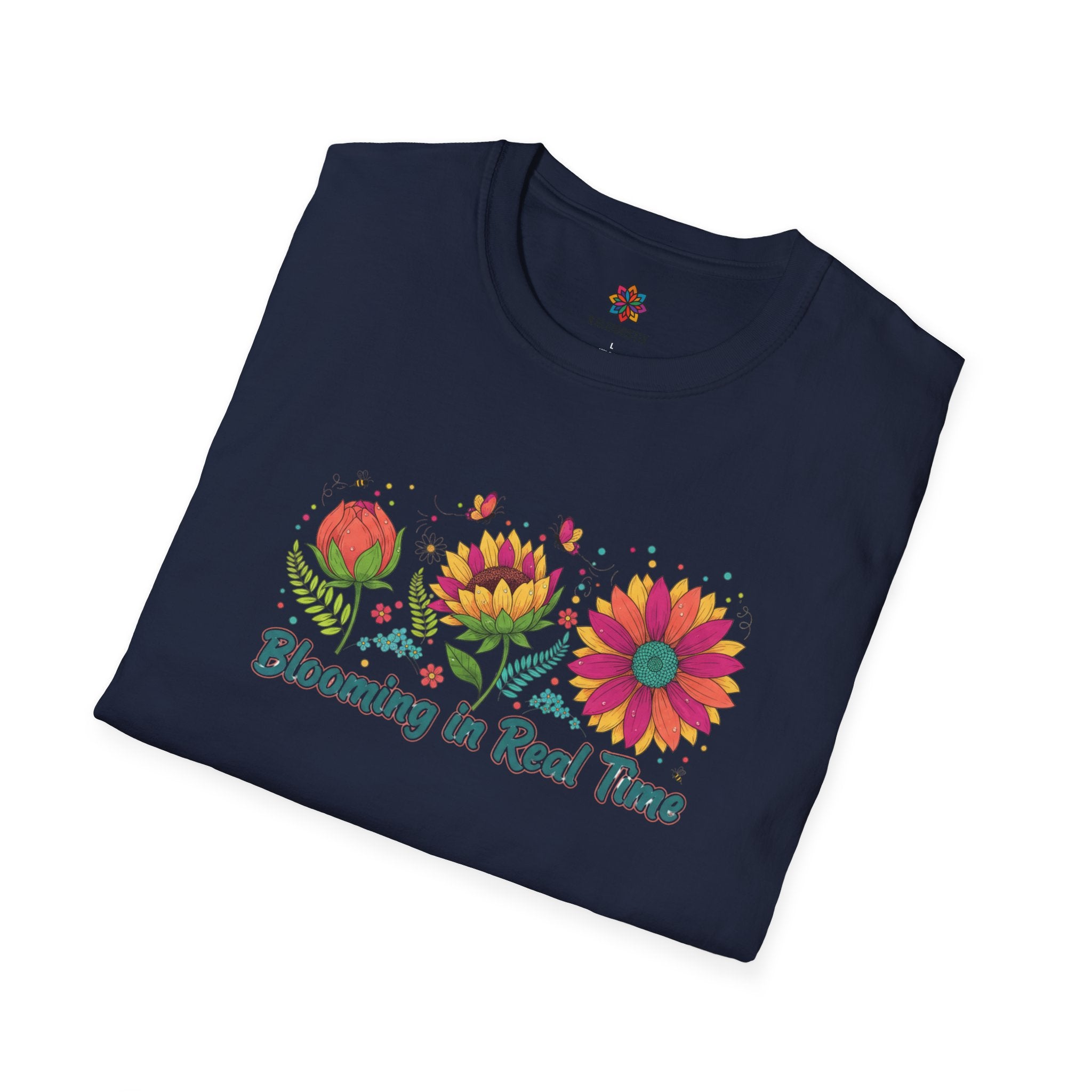 Blooming in Real Time floral graphic T-Shirt | colorful flower evolution design