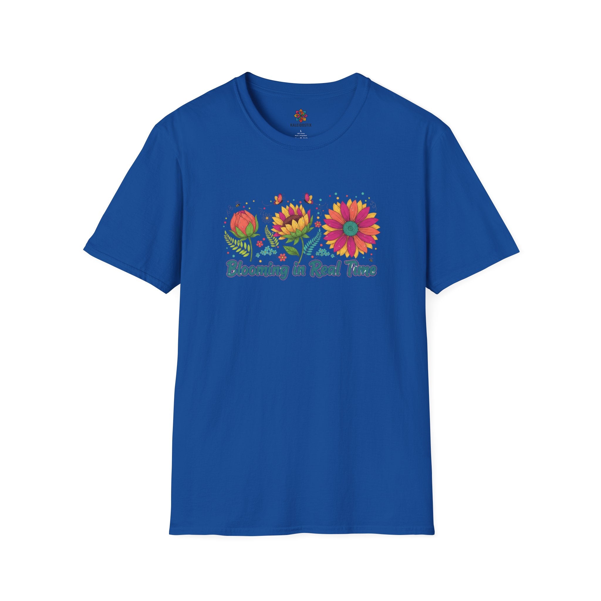 Blooming in Real Time floral graphic T-Shirt | colorful flower evolution design