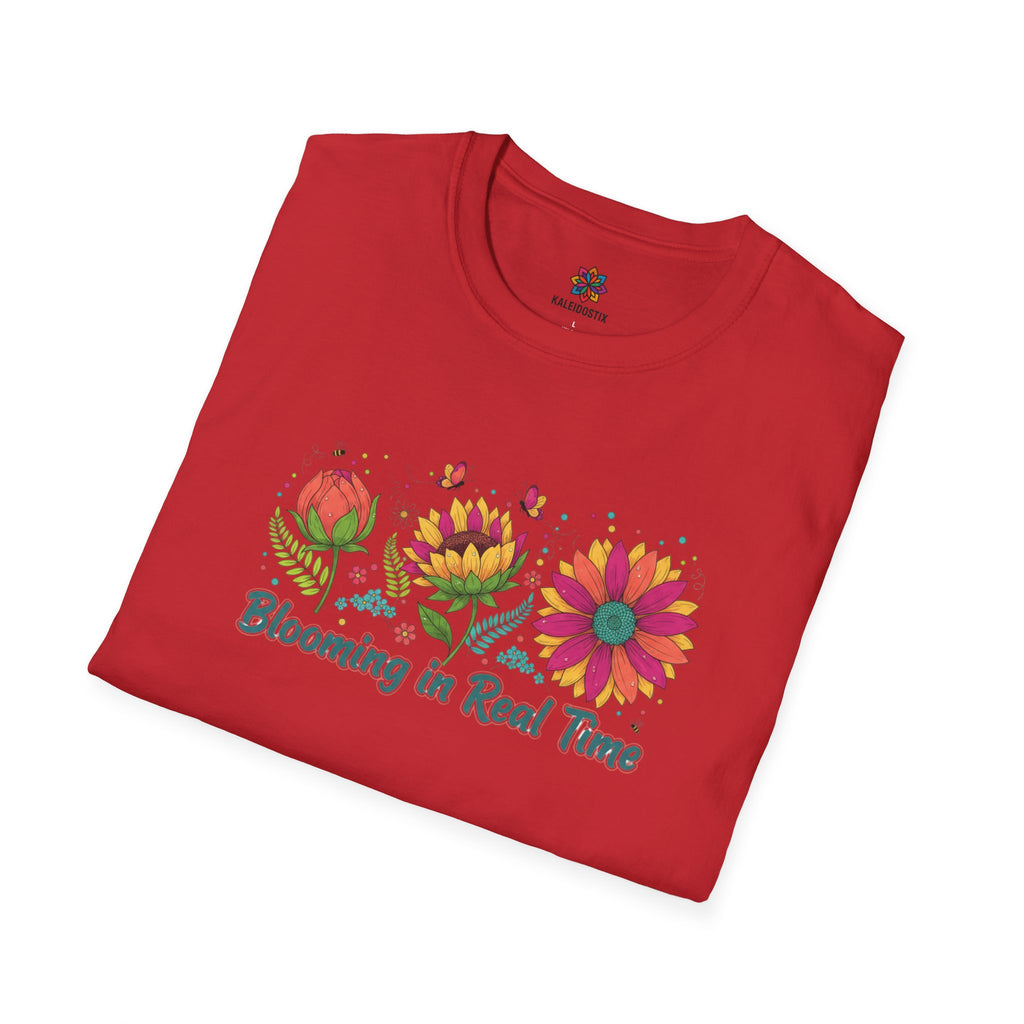 Blooming in Real Time floral graphic T-Shirt | colorful flower evolution design