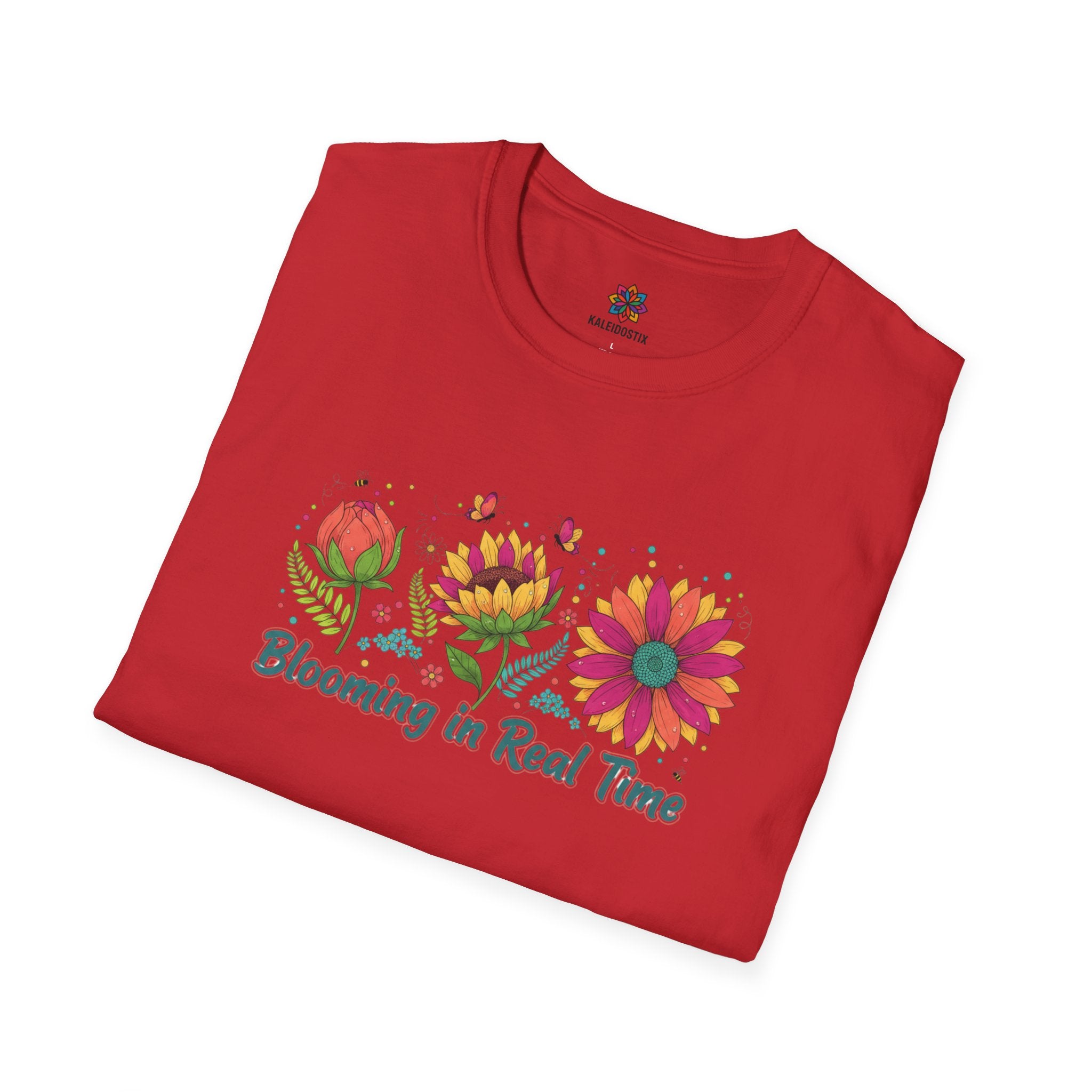 Blooming in Real Time floral graphic T-Shirt | colorful flower evolution design