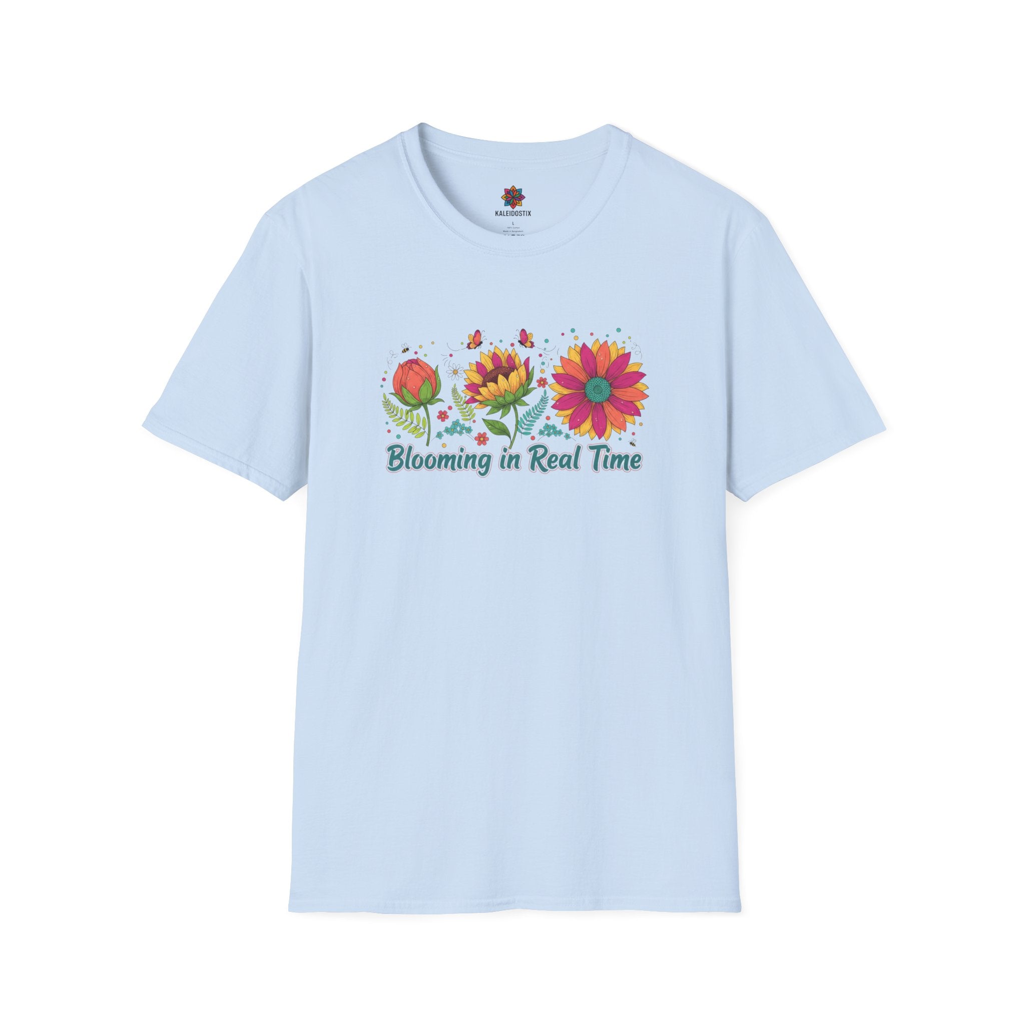 Blooming in Real Time floral graphic T-Shirt | colorful flower evolution design