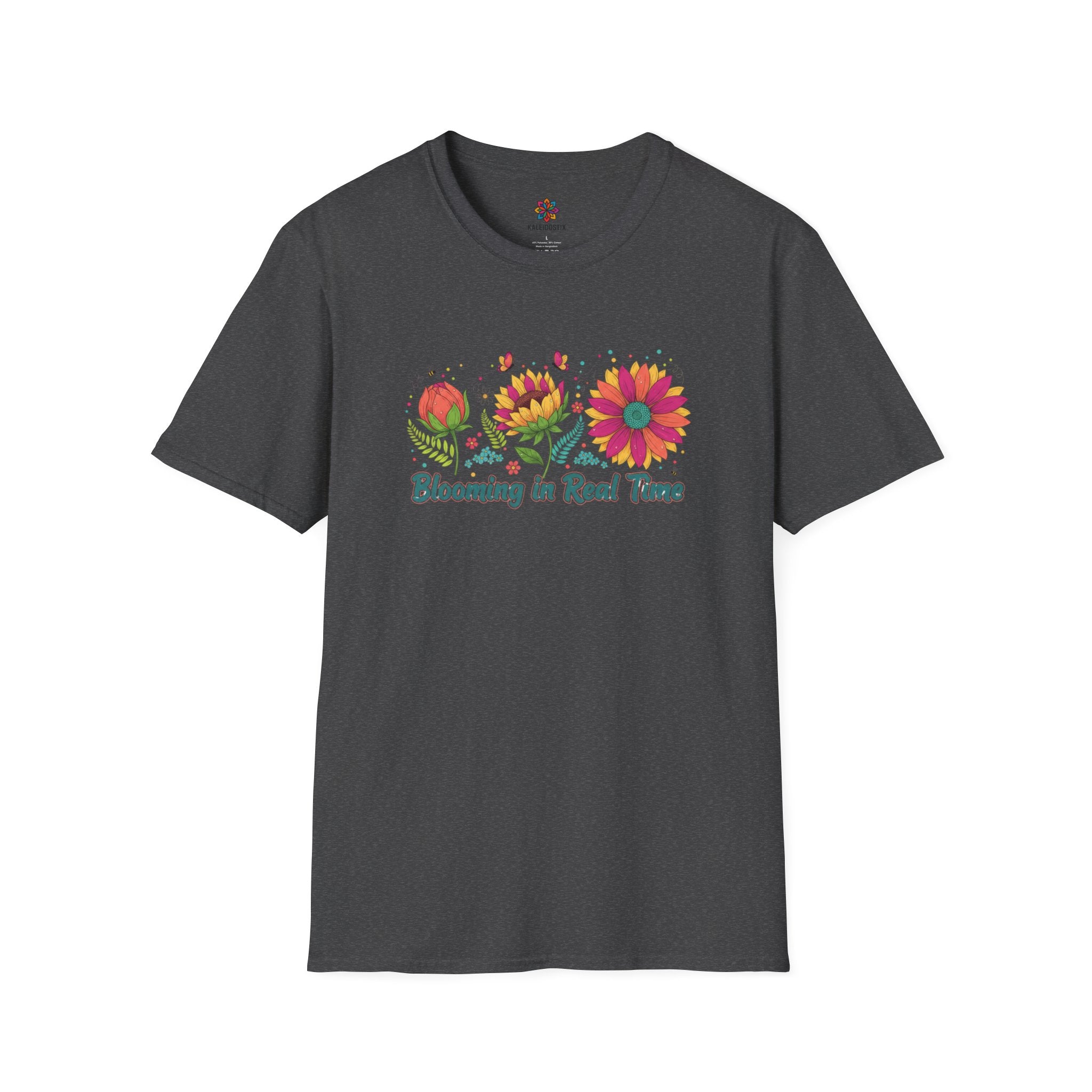 Blooming in Real Time floral graphic T-Shirt | colorful flower evolution design