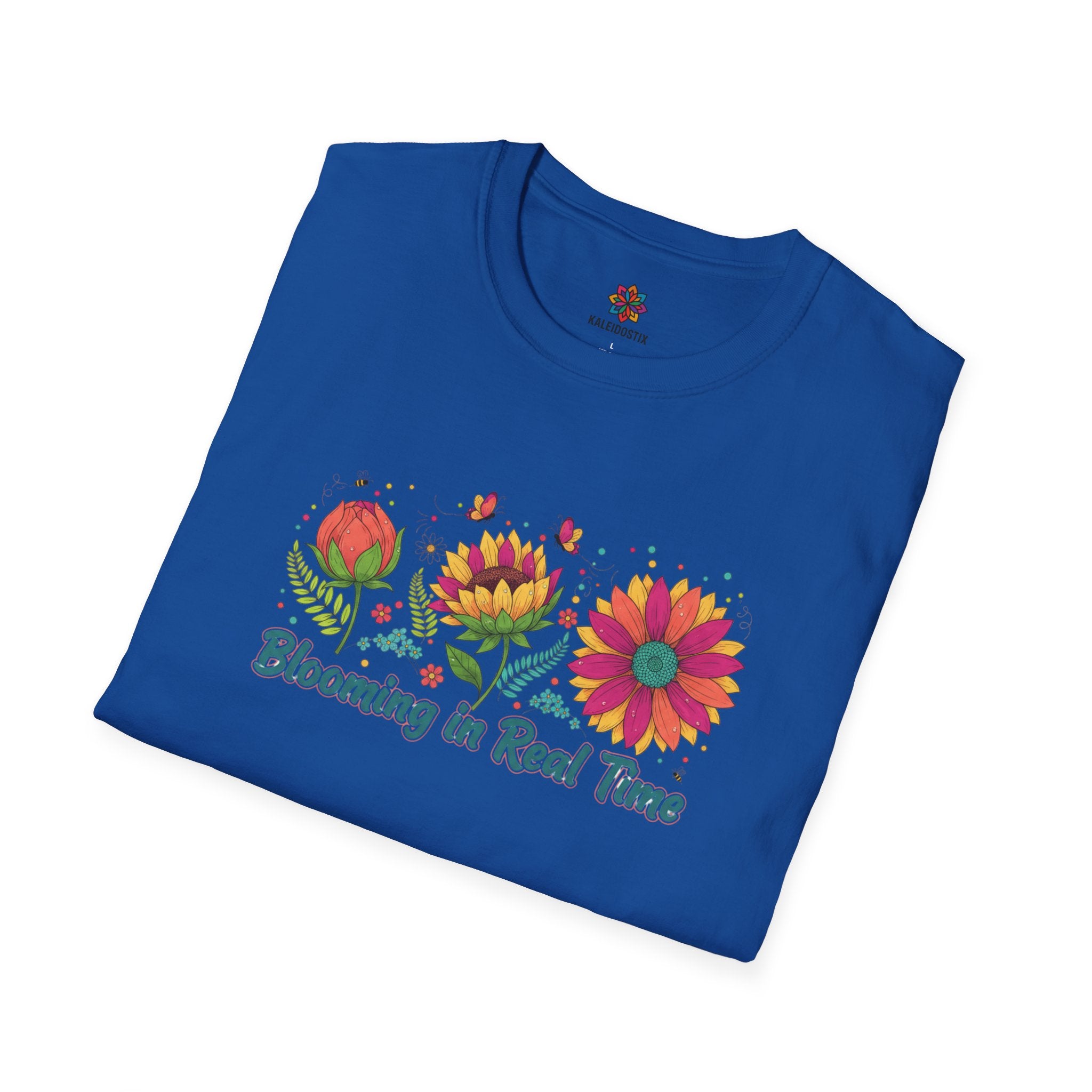 Blooming in Real Time floral graphic T-Shirt | colorful flower evolution design