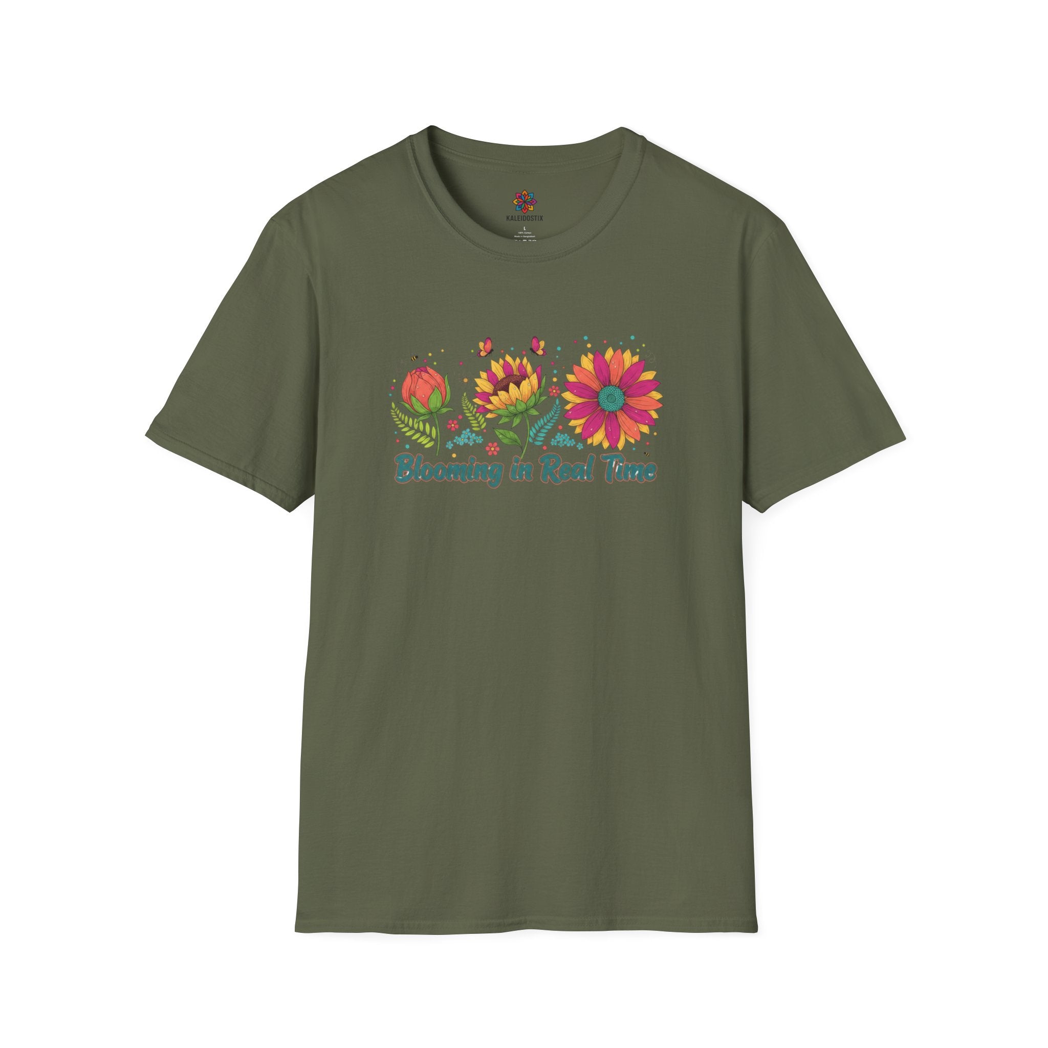 Blooming in Real Time floral graphic T-Shirt | colorful flower evolution design