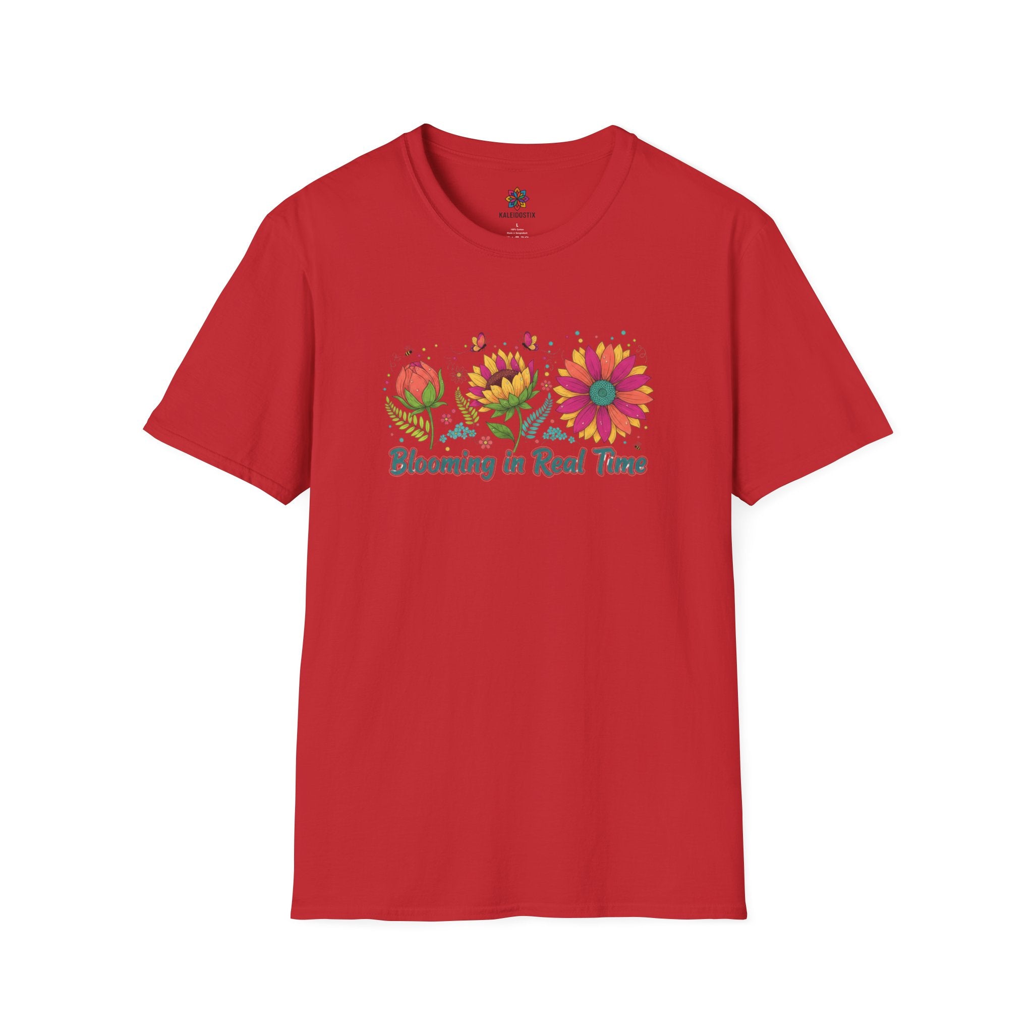 Blooming in Real Time floral graphic T-Shirt | colorful flower evolution design