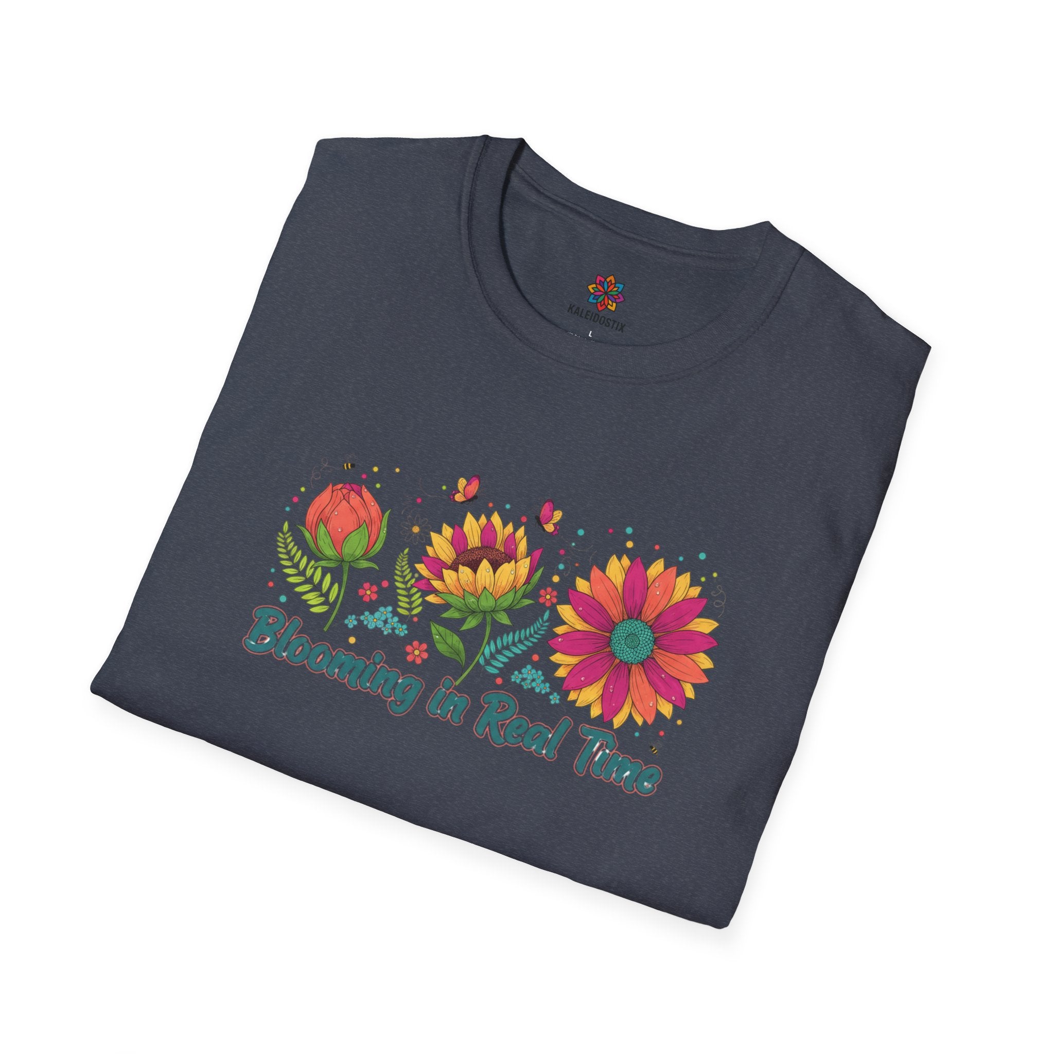 Blooming in Real Time floral graphic T-Shirt | colorful flower evolution design