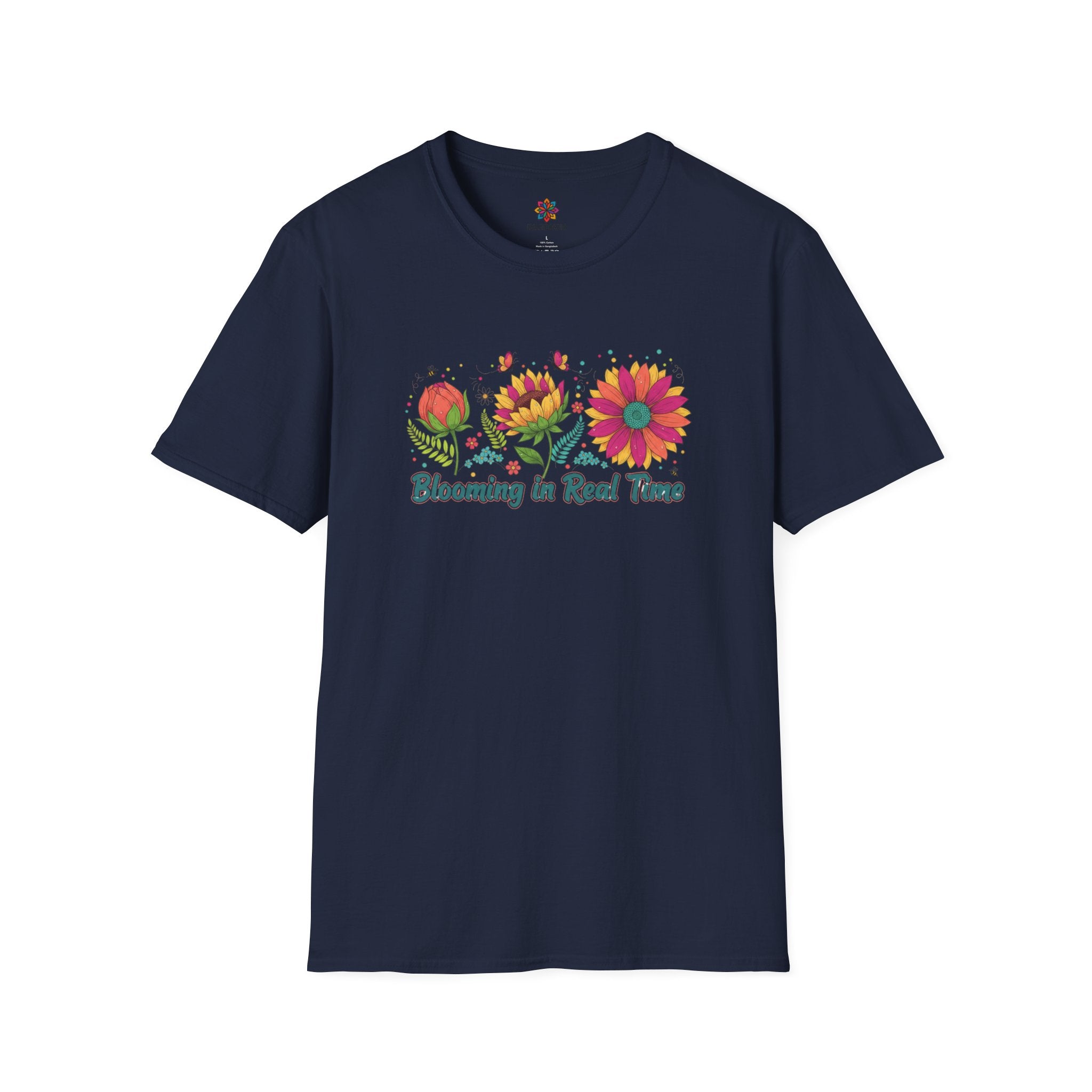 Blooming in Real Time floral graphic T-Shirt | colorful flower evolution design