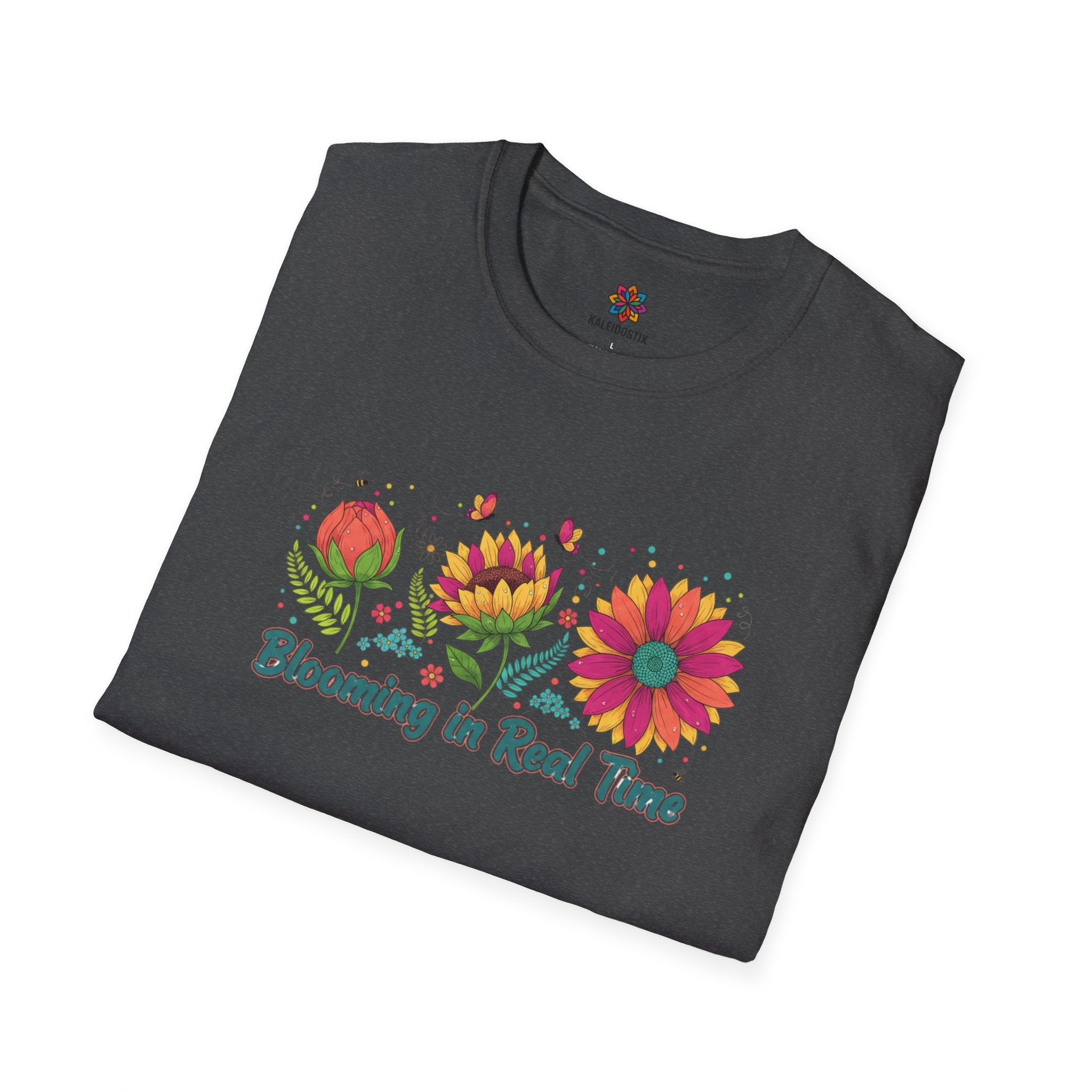 Blooming in Real Time floral graphic T-Shirt | colorful flower evolution design