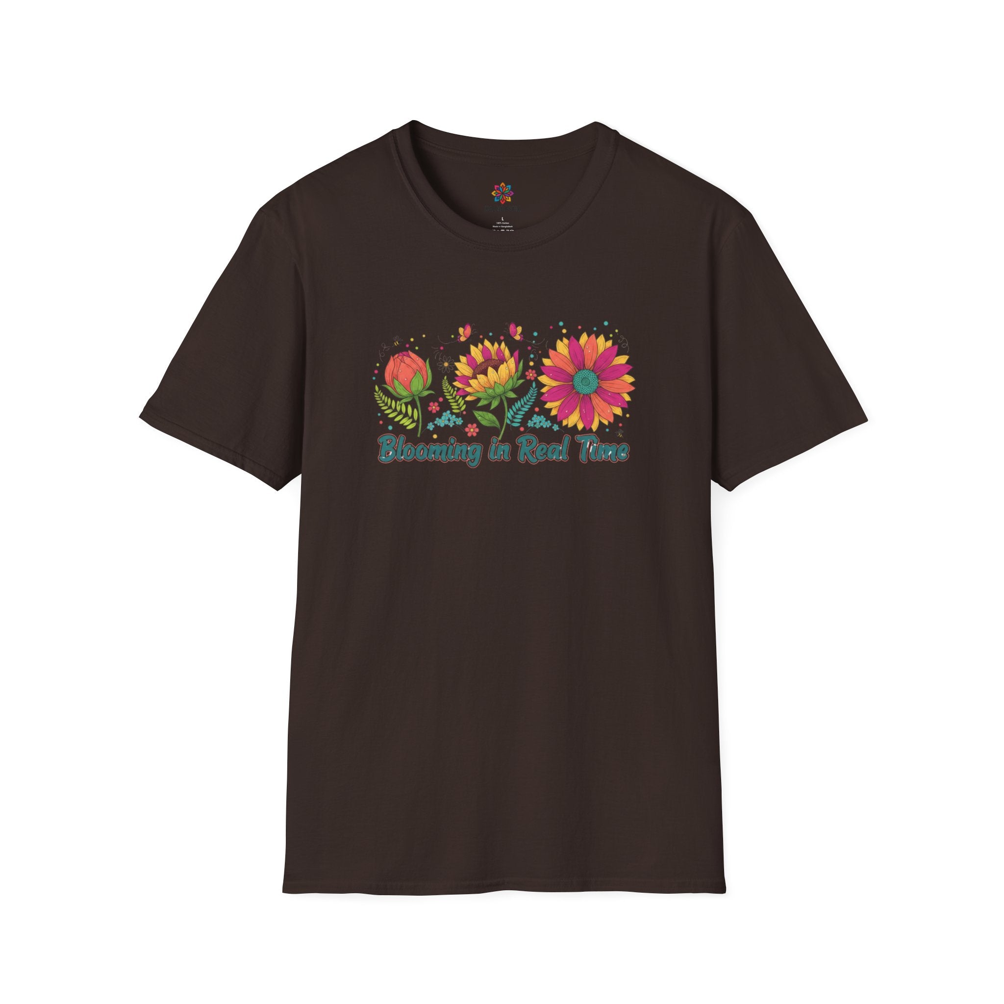 Blooming in Real Time floral graphic T-Shirt | colorful flower evolution design