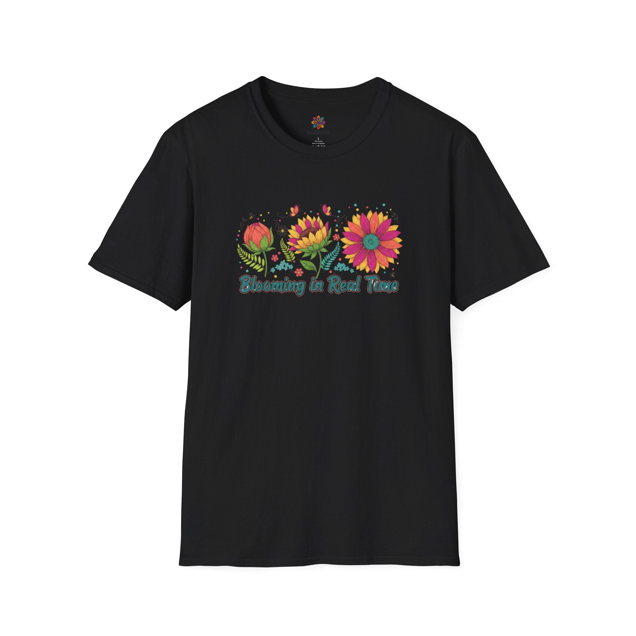 Blooming in Real Time floral graphic T-Shirt | colorful flower evolution design