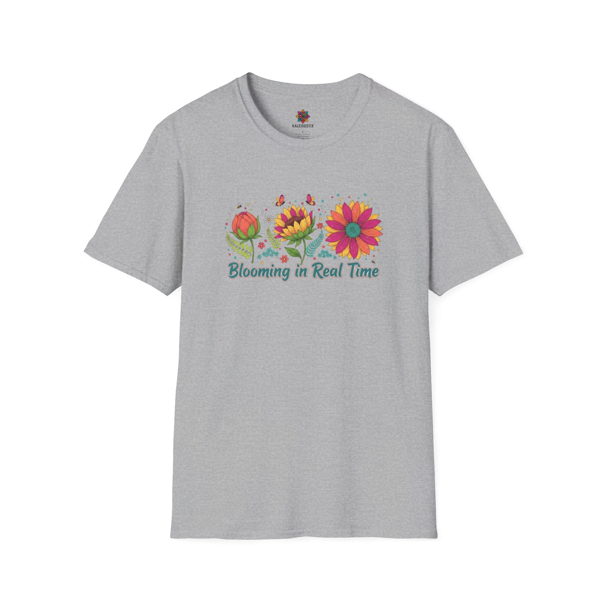 Blooming in Real Time floral graphic T-Shirt | colorful flower evolution design