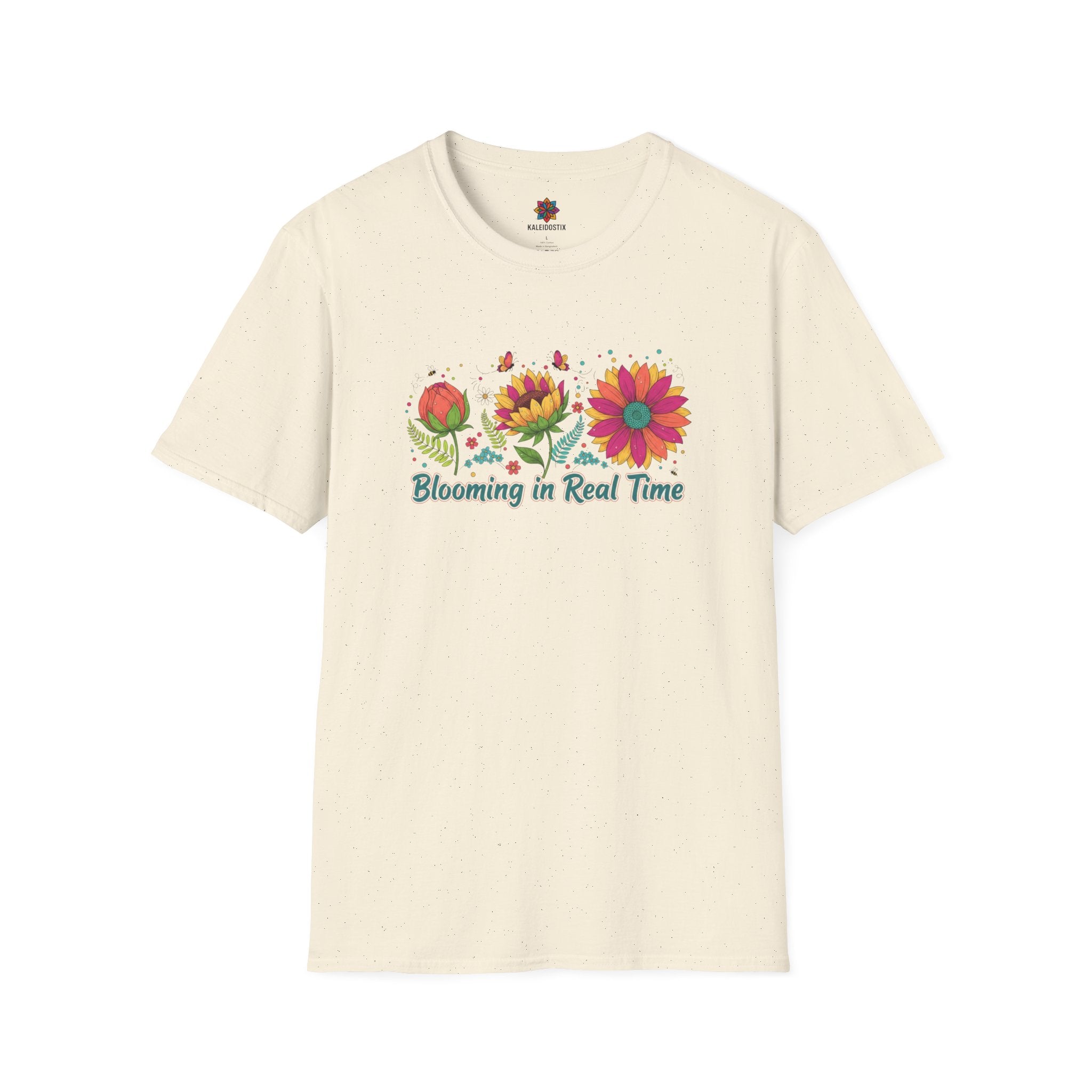 Blooming in Real Time floral graphic T-Shirt | colorful flower evolution design
