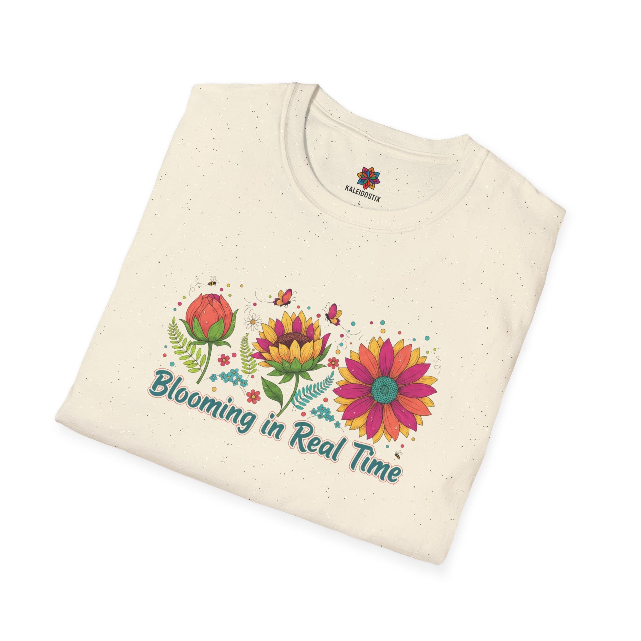Blooming in Real Time floral graphic T-Shirt | colorful flower evolution design