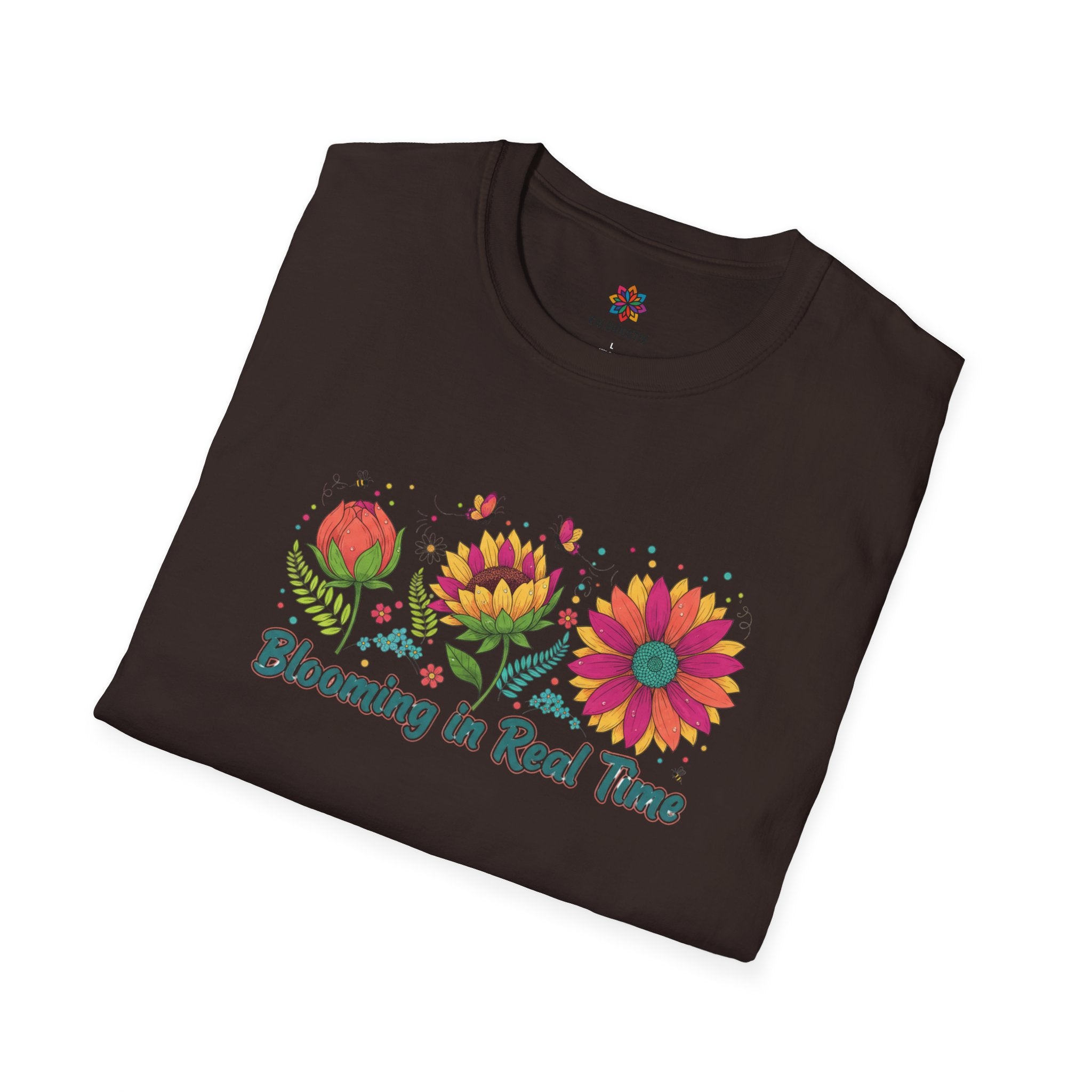 Blooming in Real Time floral graphic T-Shirt | colorful flower evolution design
